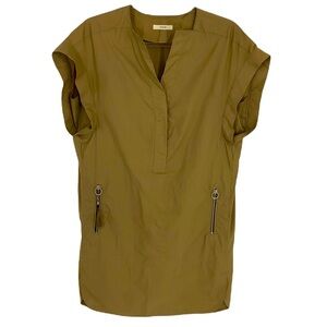 System Women's Tan Dress/Tunic Modern Minimalist Zip Pockets V-Neck Medium